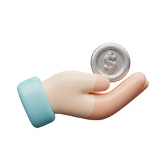 3D Render: Hand Holding a Coin -  Financial Transaction Icon, Payment, Currency, Investment, Banking, Business Asset