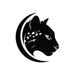 Sleek black panther head in profile a stylized vector logo with a crescent shape.