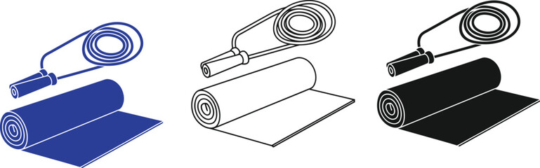 Rolled material with tool in blue, black and outline versions