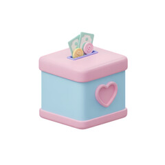 Pink Cubic Piggy Bank with Heart: 3D Render of a Charity Donation Box
