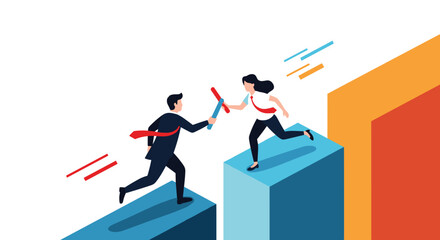 Fototapeta premium Business rivals compete fiercely on ascending career ladders in a dynamic marketplace.