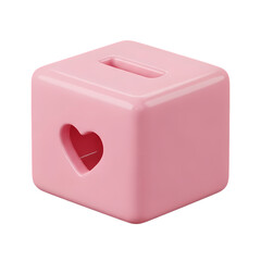 Pink Cubic Piggy Bank with Heart: 3D Render of a Charity Donation Box