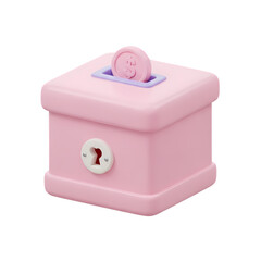 Pink Cubic Piggy Bank with Heart: 3D Render of a Charity Donation Box