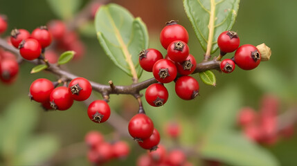 Kinnikinnick Arctostaphylos uva-ursi , or bearberry twig with berries