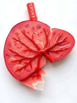 Cross-section of healthy human liver, showing lobular organization and blood supply, essential in anatomy studies. , Minimalism,