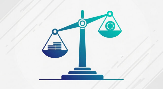Conceptual illustration of an unbalanced scale with money and a coin