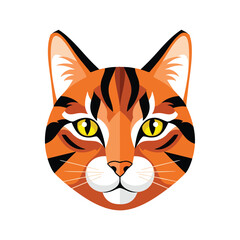 Stylized orange tabby cat head with black stripes and bright yellow eyes.