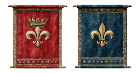 Fototapeta premium Elegant Decorative Scrolls with Crown and Fleur-de-Lis Symbols