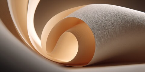 Minimalist white background with elegant swirling paper scroll, showcasing spiral shape and refined composition for digital design and presentation visuals