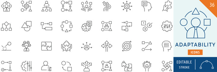 Adaptability icon collection set. Editable stroke.
