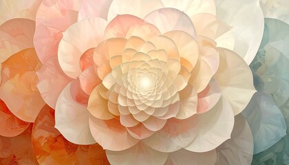 Abstract Flower Geometric Pattern with Octagonal Stars and Squares in Gradient Peach Pink White and Blue Hues for Backgrounds and Designs