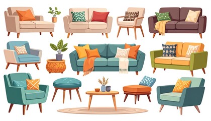 Assorted colorful furniture illustration