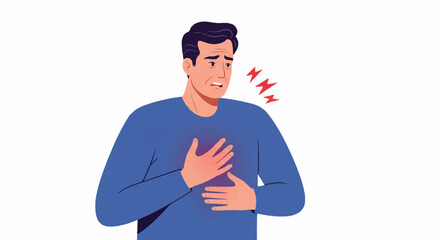 A vector illustration of a man suffering from severe chest pain, a symptom of a heart attack or cardiovascular disease