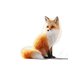Fototapeta premium A red fox with detailed and vibrant fur is sitting on a white background, showcasing its beautiful appearance.