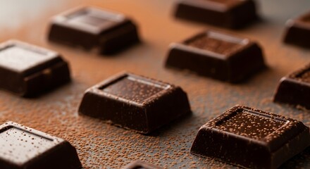 Dark Chocolate Squares Close Up.