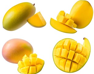 Fototapeta premium Fresh Mangoes - Whole, Sliced, and Cubed