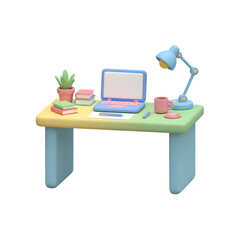 Pastel Workspace: 3D Render of a Modern Desk Setup