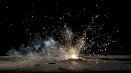 Sparks and Smoke Explosion at Night