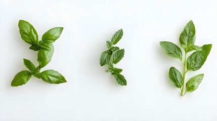 Fresh Herbs Basil and Mint on White Background