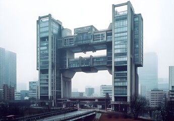 Modern Architecture in Foggy Cityscape
