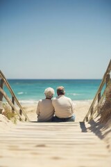 Senior Couple Relaxing on Beach Boardwalk