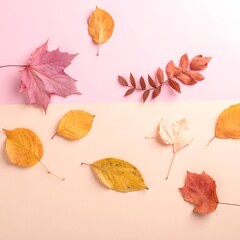 Obraz premium Autumn leaves on pastel background