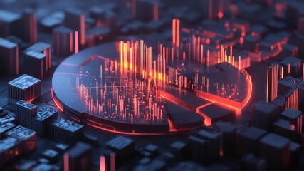 Abstract cityscape with glowing data visualization effects - Powered by Adobe