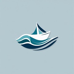 Abstract blue and white sailboat icon gracefully sailing through calm ocean waves