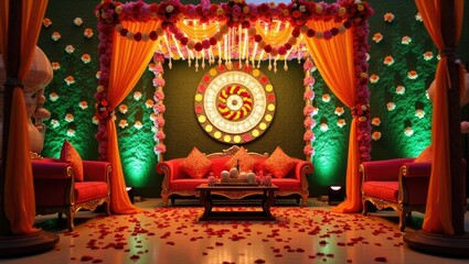 christmas decoration with red curtains