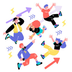 ポップでカラフルなZ世代の若者の表情イラストセット