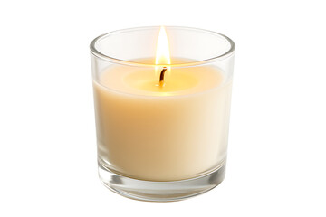 Burning Candle in Clear Glass Holder Isolated on Transparent Background