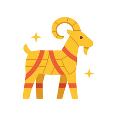 Swedish Yule Goat illustration made of straw with red ribbons, a traditional Scandinavian Christmas decoration perfect for festive holiday and cultural design projects.