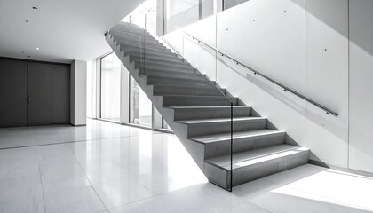 Fototapeta premium Modern Architectural Staircase in Minimalist Interior Design.