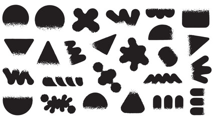Big set of abstract graphic shapes with noisy gradient effect. Dark shapes and objects. Elements of minimalism in the style of modern art. Vector illustration for your design in flat style
