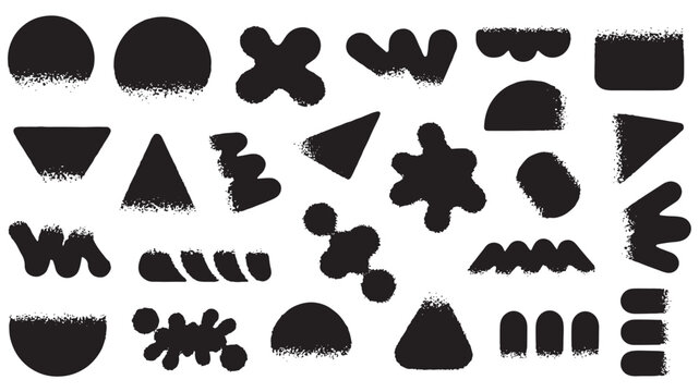Big set of abstract graphic shapes with noisy gradient effect. Dark shapes and objects. Elements of minimalism in the style of modern art. Vector illustration for your design in flat style