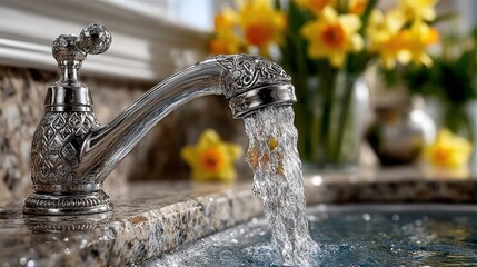 Water flowing from a faucet