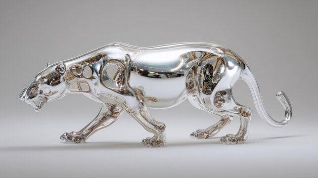 Sleek digital sculpture of liquid chrome animal, showcasing futuristic design and elegance
