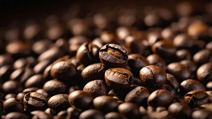 Macro Close-Up of Roasted Coffee Beans &ndash; Food Texture Stock Photo