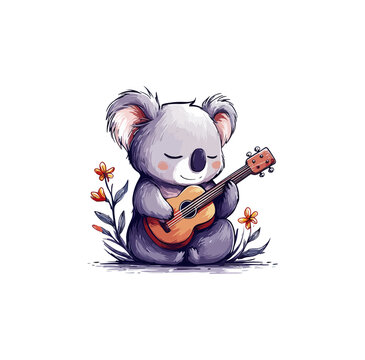 koala playing guitar, cute cartoon style clip art preview