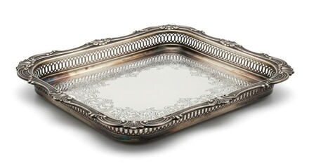 Elegant ornate silver tray with intricate detail