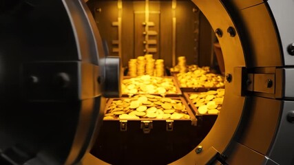 Secure Vault Door Reveals Gold Coins and Bars, Symbolizing Wealth, Financial Security, and Prosperity with Strength and Durability in Design - Powered by Adobe