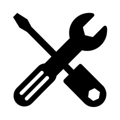 Silhouette of adjustable wrench crossed with screwdriver icon vector