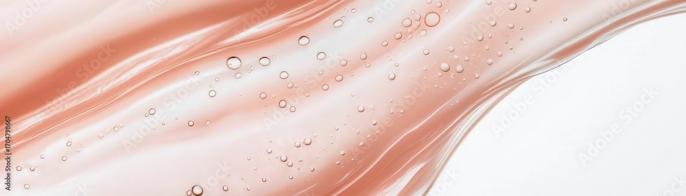 Poster an abstract image showcasing fluid, soft pink waves with bubbles, conveying a sense of motion and tr