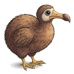 A detailed fullbody illustration of the extinct dodo bird with brown feathers and a large hooked beak. © Vira