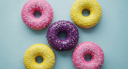 Sweet Indulgence A Colorful Array of Doughnuts Adorned with Sprinkles and Frosting Tempting Treats for the Senses and a Delightful Visual Feast