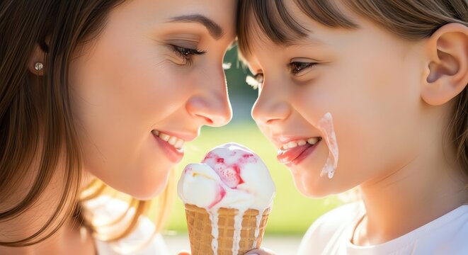 Mother and Daughter Share a Delicious Ice Cream Treat