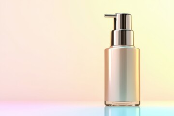 A sleek, modern cosmetic bottle with a pump, set against a soft gradient background, exuding elegance and sophistication.