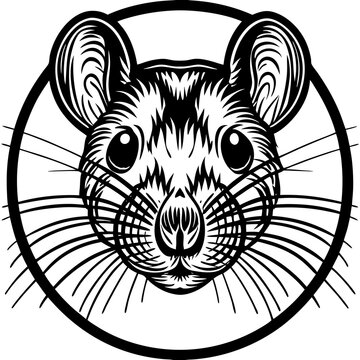 black and white cartoon rat face vector