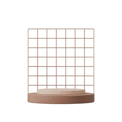 a brown color curved cylinder with grid backdrop, in a 3d rendering blank space