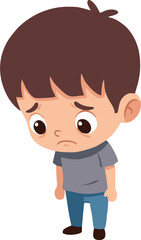 A Sad, Downcast Cartoon Boy with Drooping Eyes and Disappointed Expression